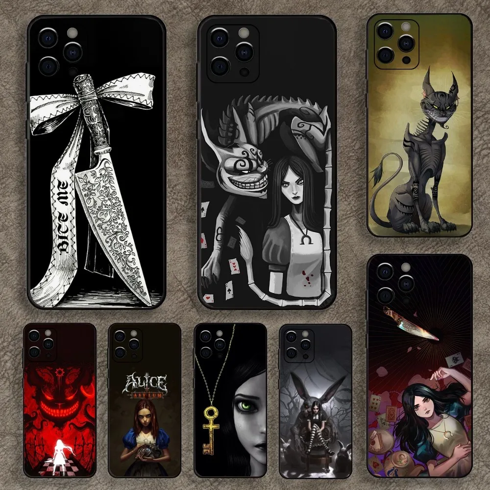 Чехол для телефона Game A-Alice Madness Returns Apple iPhone 15 14 13 12 11 Pro X XS Max XR Plus Mini Soft Black Cover