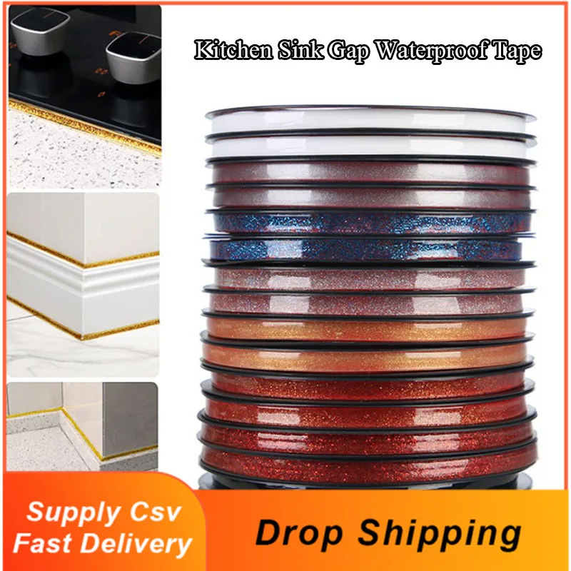 

6 M Self-adhesive Edge Strips Kitchen Sink Gap Waterproof Tape Toilet Stickers Gold Edge Line Gypsum Line Wall Decoration Strip