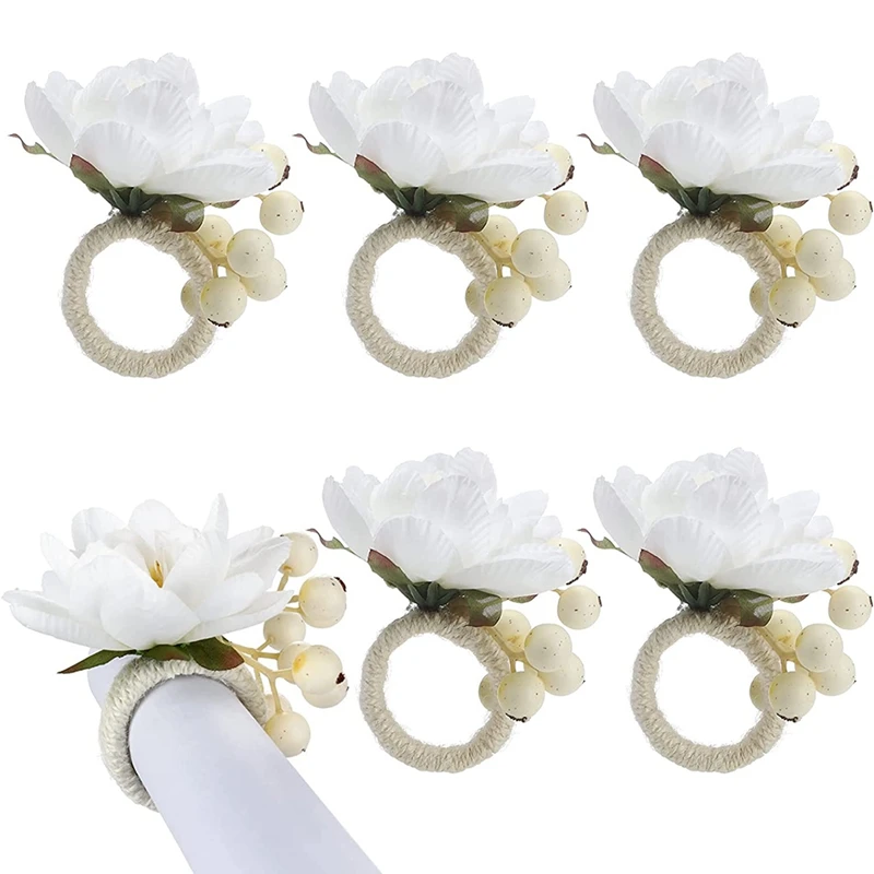 

Hot Sale Flower Napkin Rings 6Pcs, Napkin Rings Holder, Spring Floral Serviette Buckles Holder Table Decorations