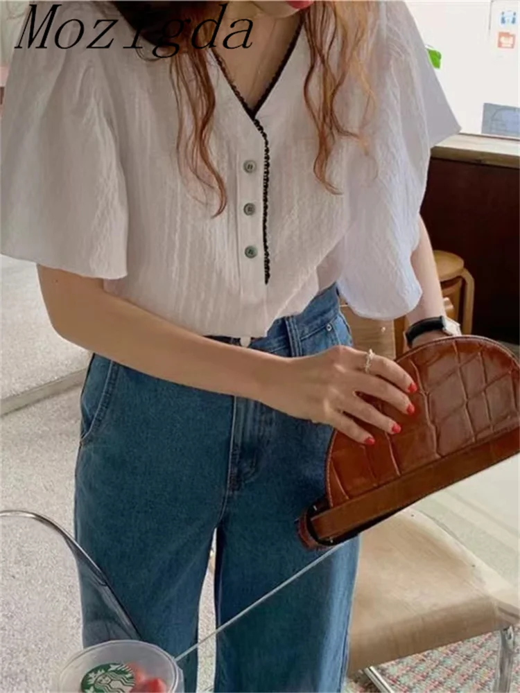 Блузка женская с рюшами Милый Винтажный деловой Топ на пуговицах элегантная