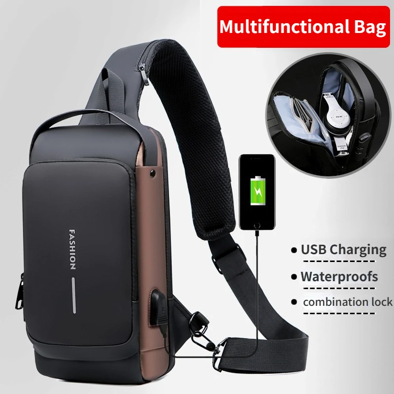 

Sling Port Charge Male Bag Bag Backpack For Men Chest Chest Anti-theft Travel Cross Shoulder Body Waterproof Men Oxford