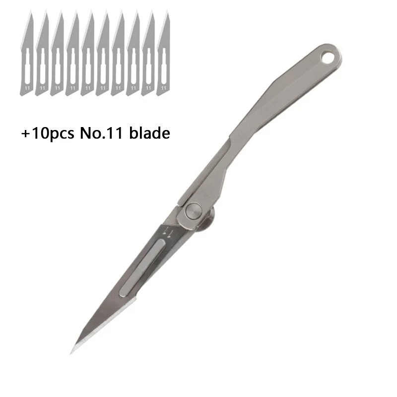 Mini Titanium Alloy Scalpel Fast Open Medical Folding Knife EDC Outdoor Unpacking Pocket Knife with 10pcs Replaceable Blades