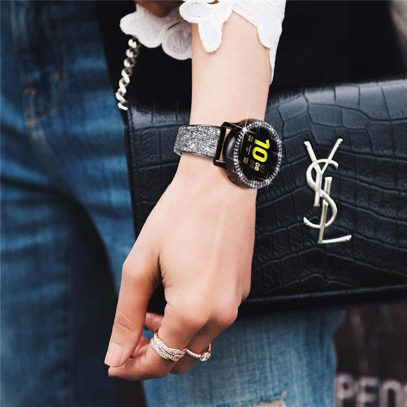 Фото Защитный чехол для Samsung Galaxy Watch Active 2 44 мм 40 мм, чехол для женщин, двухрядные алмазные Чехлы для Active 2 40 мм, оболочка-бампер №4