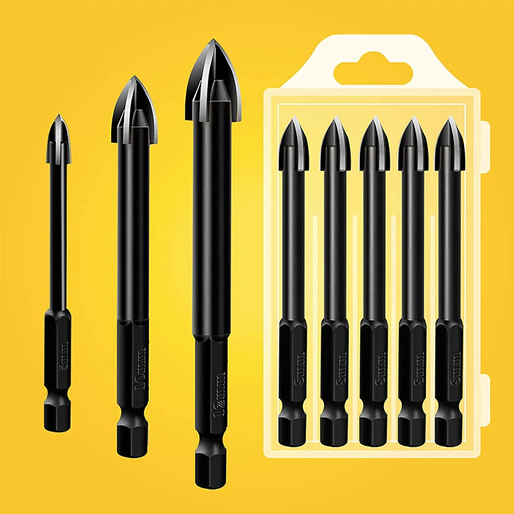 3/4/5/6/8mm Drill Bits Cross Hex Tile Bits Glass Ceramic Concrete Hole Opener Alloy Triangle Drill Glass Bits Woodworking