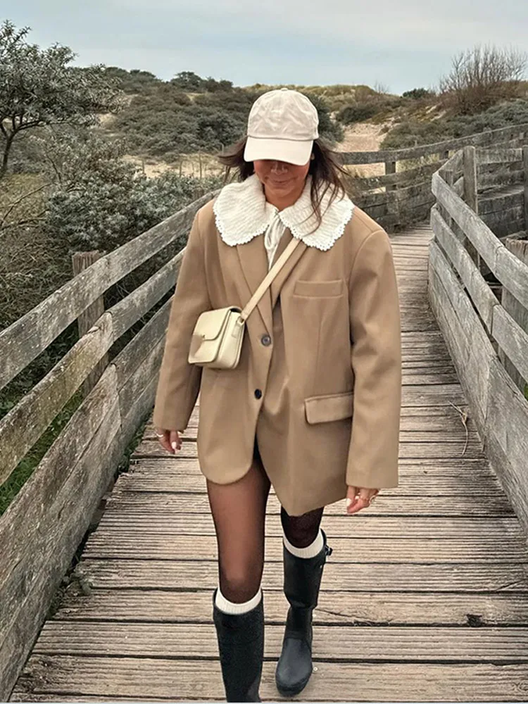 Винтажный однобортный костюм с двойными карманами модное пальто длинными