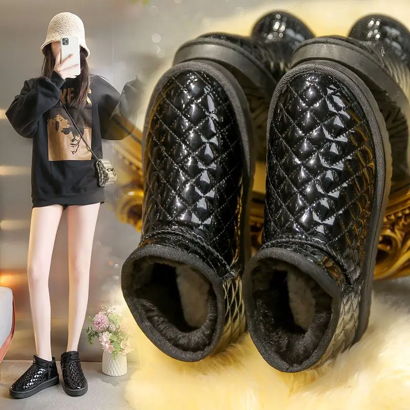 

Зимние ботинки, женская обувь, новинка 2022, водонепроницаемые зимние ботинки, черные сапоги в сетку на платформе, женские повседневные теплы...