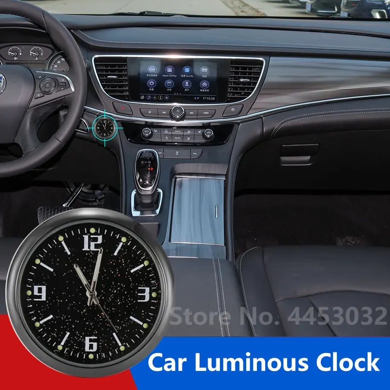 

Светящиеся мини-часы для Buick Regal Lacrosse Encore, кварцевые универсальные автомобильные часы, электронные аксессуары с орнаментом