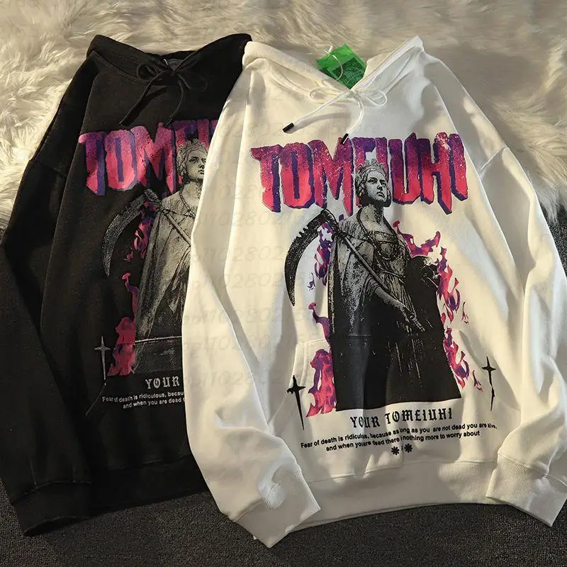 

fashion High Street boy darkness skull graphic Y2k clothing Men Sweatshirt pullover Hoodies male Streetwear Gothic top Oversized