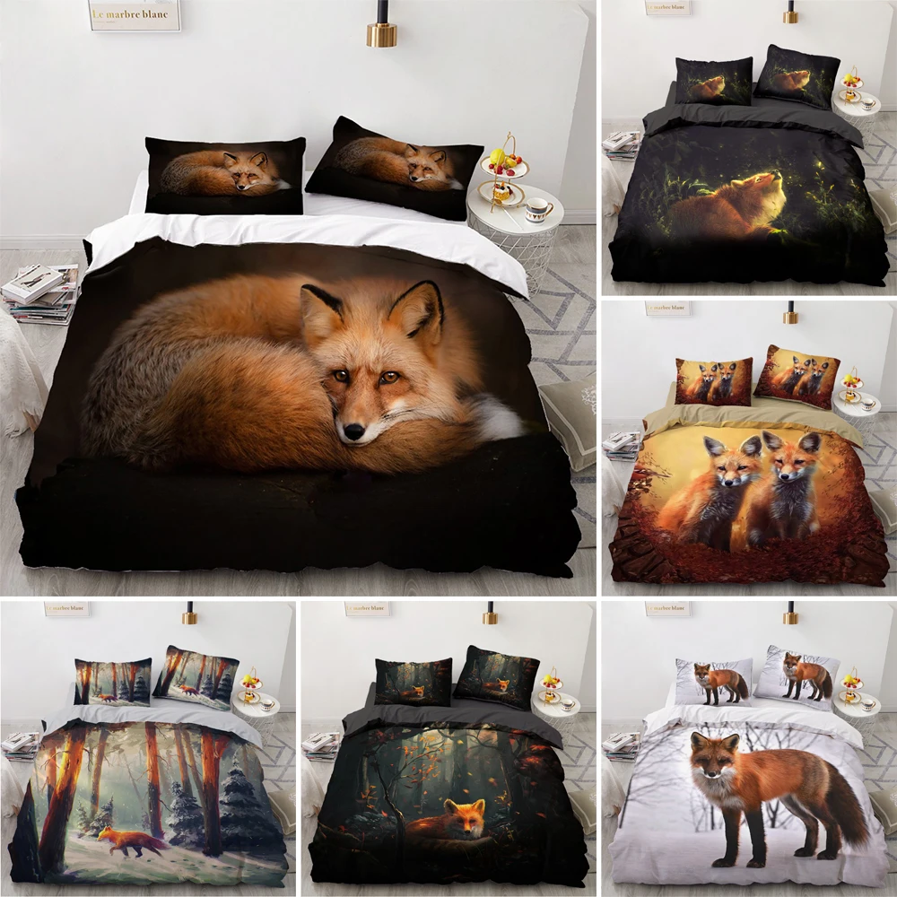 

Modern Kids Home Textile Cute Animal Fox Pattern Bedding Set 2/3pcs Twin Full Size Polyester Quilt/Comforter Cover With Zipper