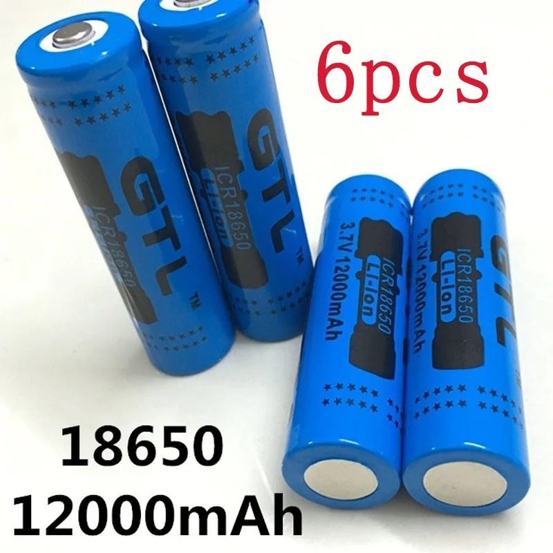 

6pcs 100% New Original 18650B 3.7 V12000 mah 18650 Lithium Rechargeable Battery Large Capacity