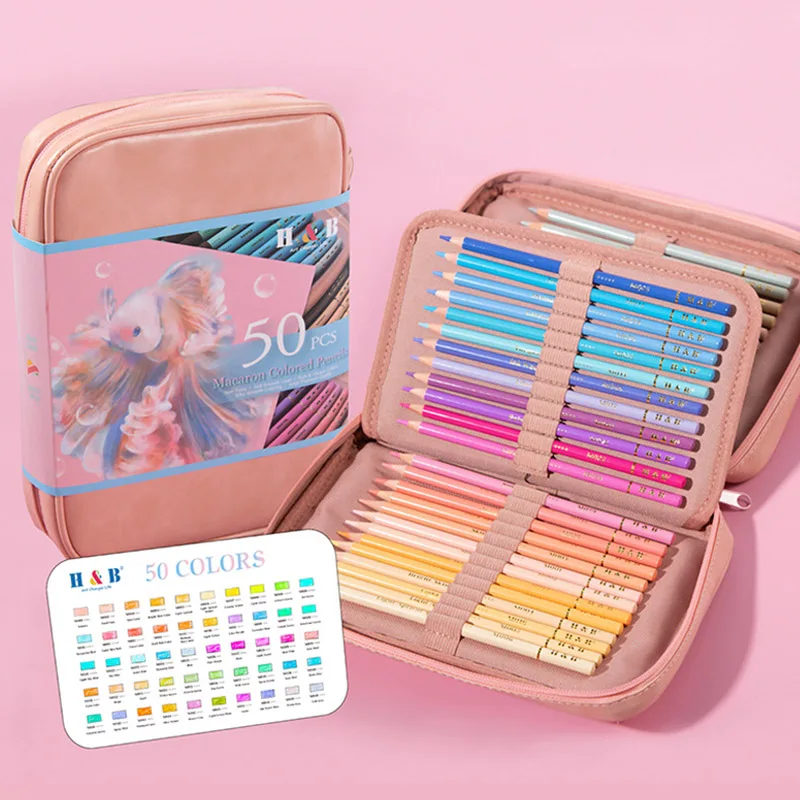 

With Professional Sketching 50 Supplies Art Case Drawing For Pencil Artist Color Pencils School Pencil Pastel Macaron Colored