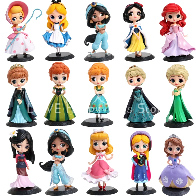

15 Styles14cm Princess Snow White Elsa Anna Jasmine Jasmine Cinderella Sofia Ariel Mulan PVC Cute Action Figures Model Doll Toys