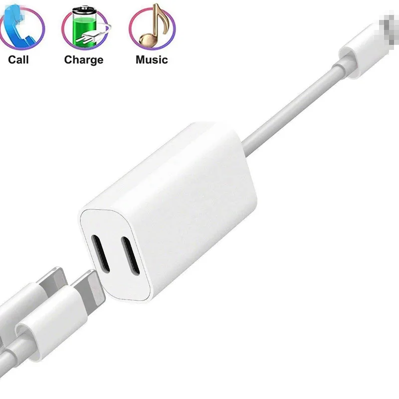 

2 in 1 Dual Lightning Headphone Jack Aux Audio & Charge Adapter Dongle for iPhone 13/12/SE/11