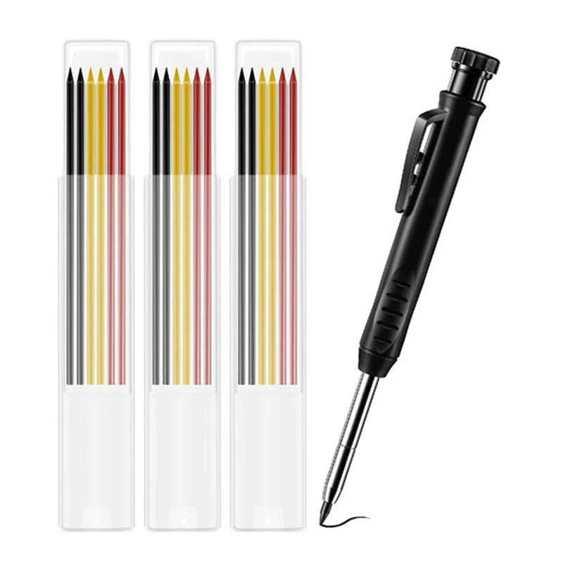 

Solid Carpenter Pencil Set With Refill Leads Refillable Mechanical Woodworking Pencil Deep Hole Marking Tool