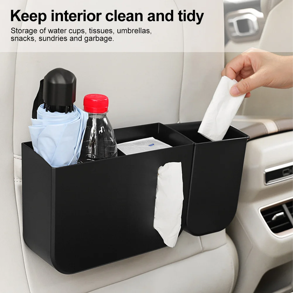 

Car Backseat Storage Box Multi-functional Car Trash Can Tissue Holder Hanging Storage Bin Headrest Mount Car Interior Organizer