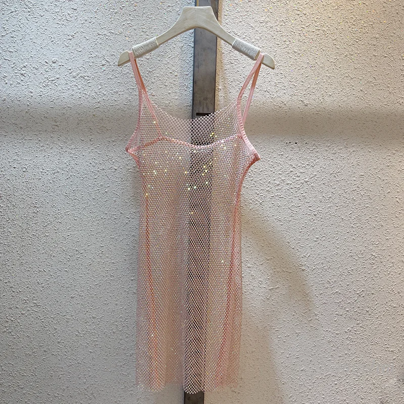 

2022 Summer New Rhinestone Elegant Crystal Hip Spaghetti Straps Sexy Dress for Women Slim Fit Trendy