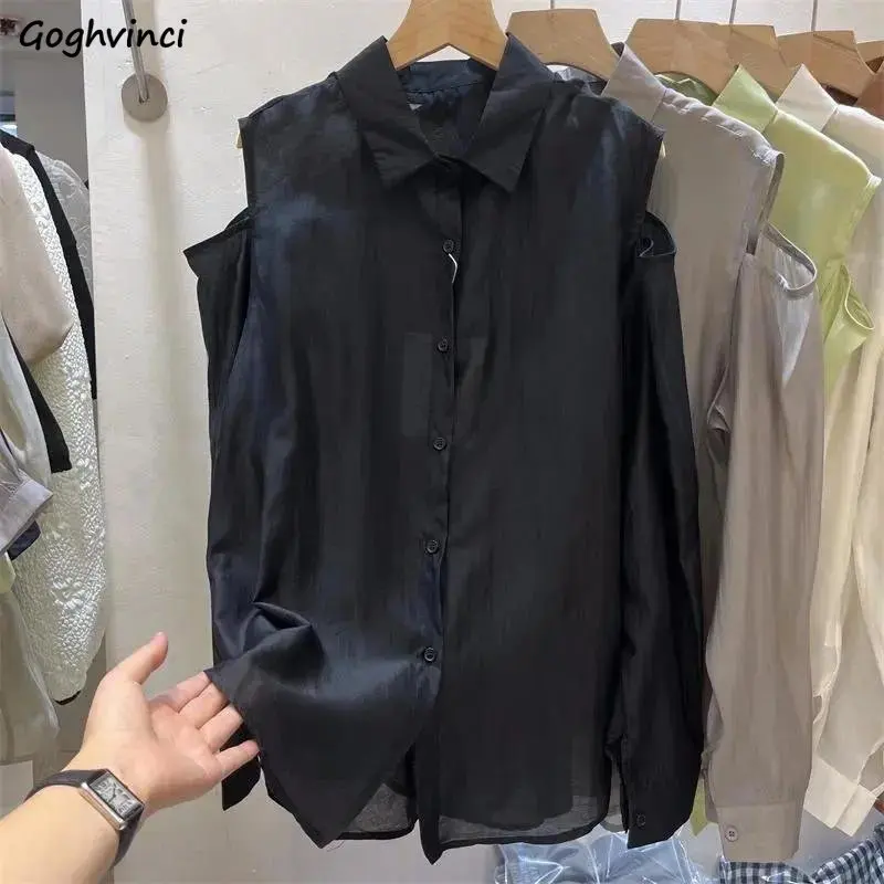 

Shirts Women 6-colors Casual Simple Off Shoulder Summer Sunscreen Baggy Prevalent Korean Style Harajuku Long Sleeve Streetwear