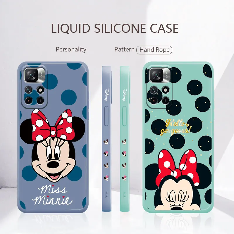 

Liquid Silicone Phone Case For Xiaomi Redmi Note 11 11T 9 9S 8 10 Pro 9t 9A 9C 10C K40 Candy Shell Classical Minnie