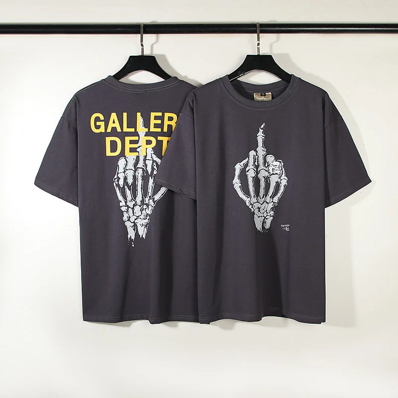 

GALLERY DEPT 2023 Summer Middle finger Print Loose Short Sleeve T-shirt Street Casual Style Tees Fashion Hot Sale Harajuku