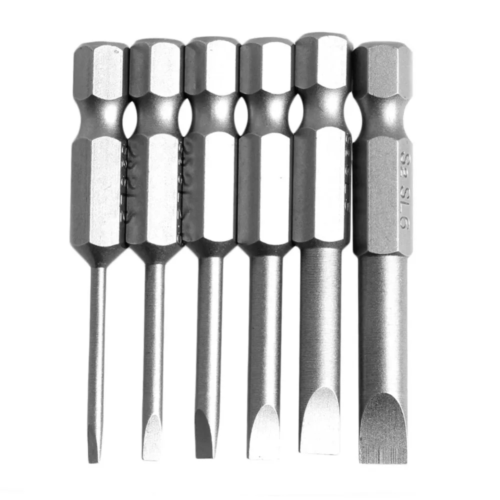 

6Pcs/Set 50mm 2.0-6.0mm Flat Head Slotted Tip Screwdrivers Bits