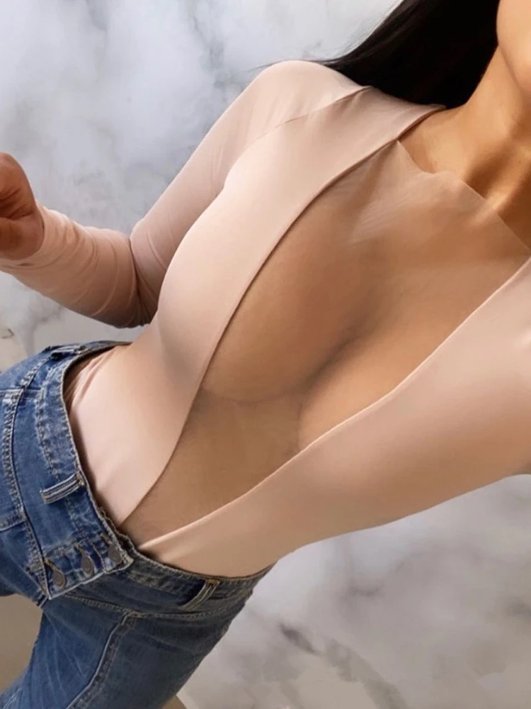 

Женское сексуальное Сетчатое боди Mandylandy в стиле пэчворк, элегантная облегающая футболка с длинным рукавом и круглым вырезом