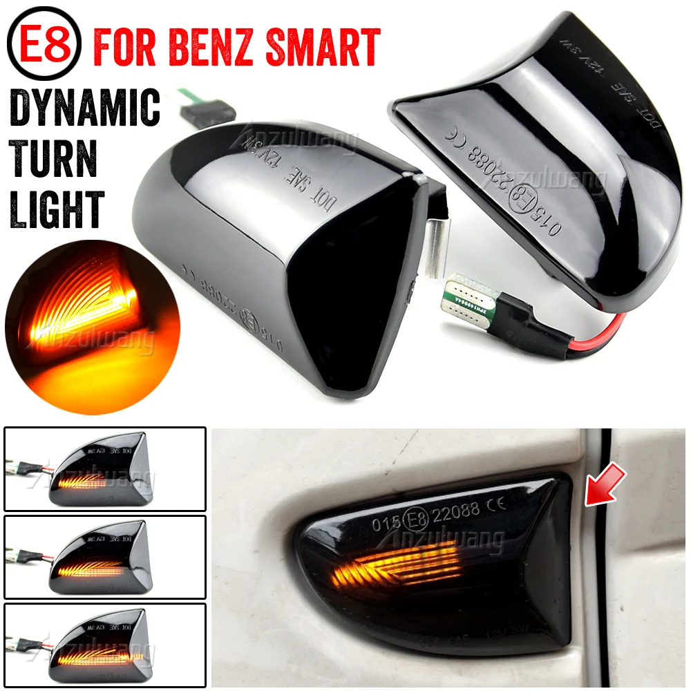 

Smoked lens Amber LED Dynamic Side Marker Light Turn Signal Lights 2PCS For Smart Fortwo 451 MK1 & MKII 2007-2014