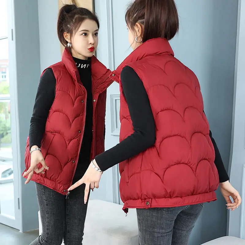 

2022 Fashion New Ultra Light Vest Women Short Vest Windproof All-match Warm Waistcoat Female Cotton Padded Sleeveless Coat C08