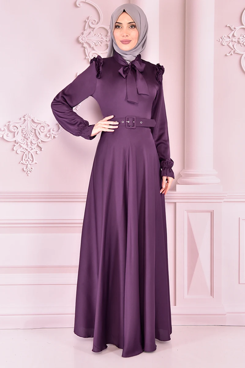 

Belt Satin Dress Damson NEV14822