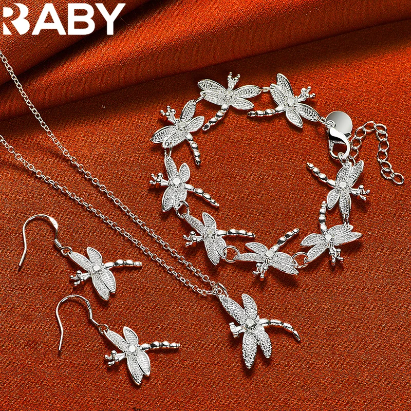 

925 Sterling Silver Crystal Zircon Dragonfly Necklaces Bracelets Earrings For Women Wedding Fashion Party Jewelry Set Charm Gift