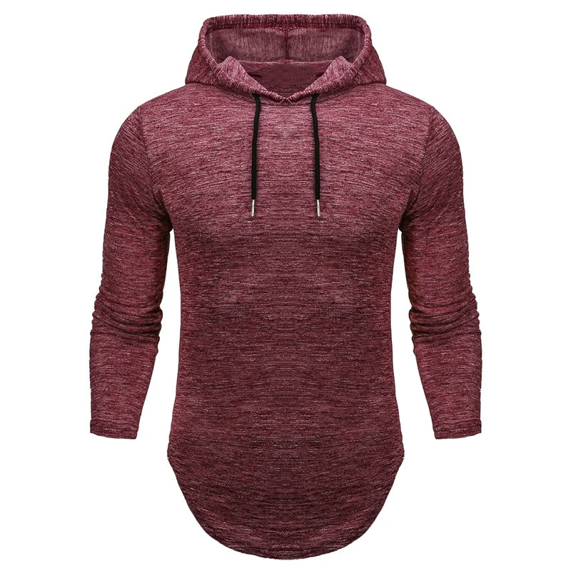 

Spring Long Sleeve T-shirt Men's Hooded Collar Tee Shirt Solid Color Leisure Fitness Clothes Male Swag Hem Tops T Shirt Clothes