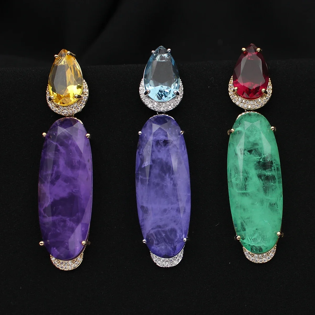 Красочные фиолетовые зеленые Висячие серьги для женщин роскошные ювелирные
