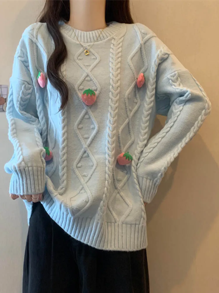 Съемный трехмерный клубничный пуловер для отдыха вязаный свитер новинка 2024