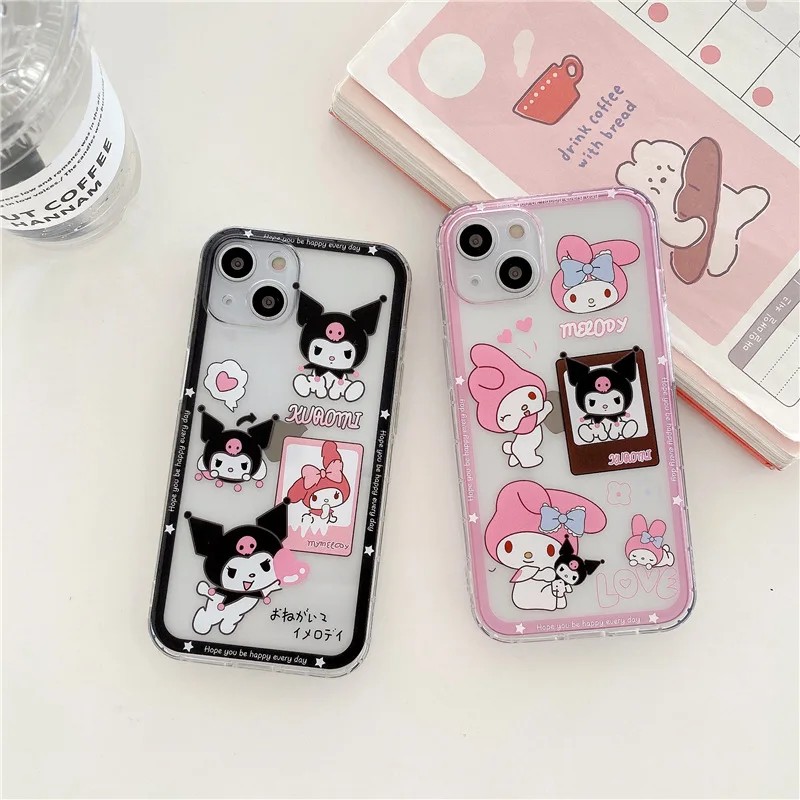 

Милый чехол для Iphone 13/12 серии Sanrioed, милый мягкий чехол для мобильного телефона в мультяшном стиле Kuromi Mymelody из аниме, подарок для девочек