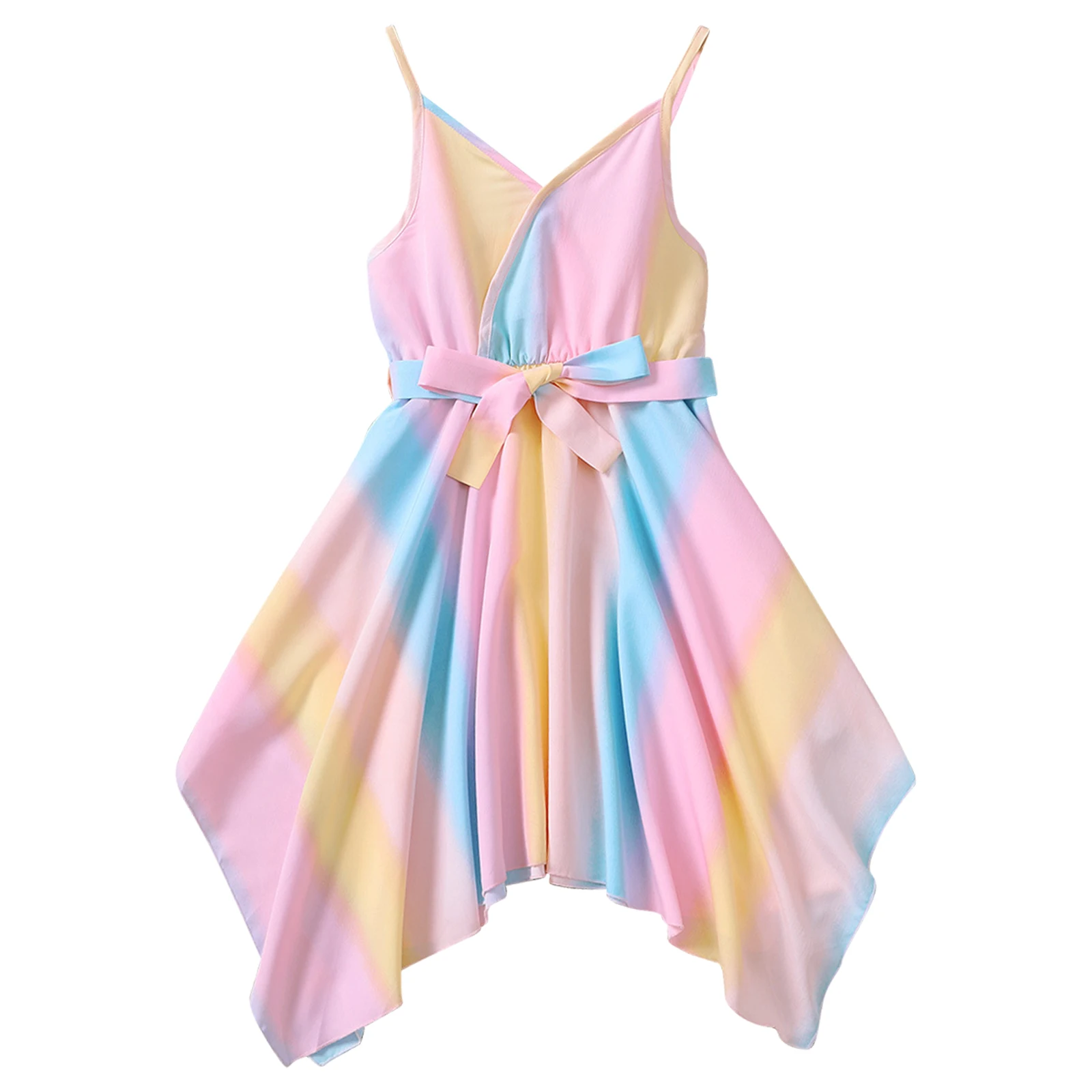 

Girls Sundress Cami Dress Casual Above Knee Summer Colorful Floral Printed Dresses Backless Irregular Hem Dress Outfits 5-12 Yrs