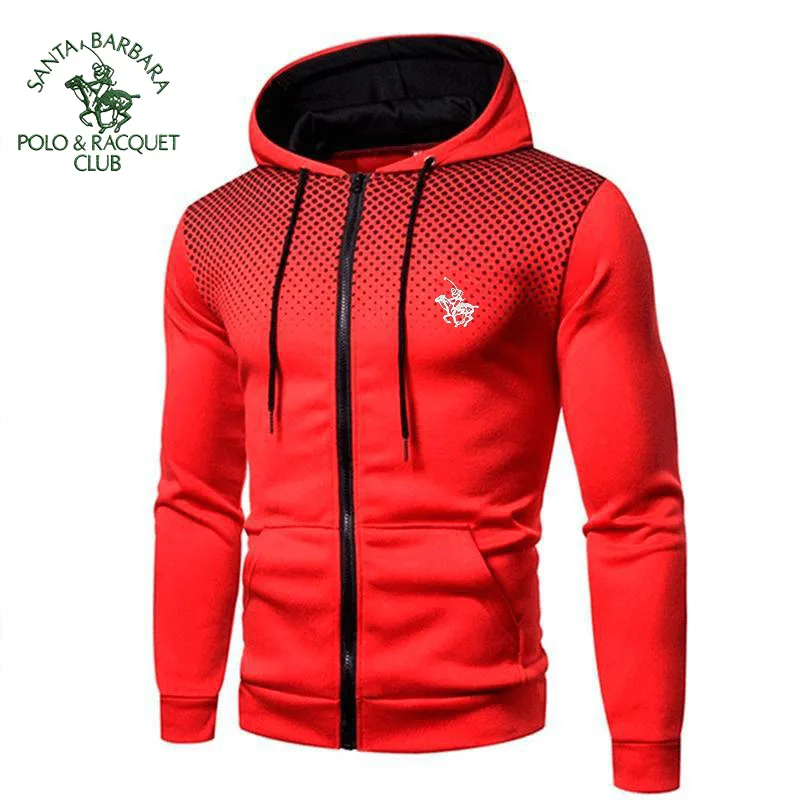 Фото SANTA BARBARA POLO&RACQUET CLUB 2025Мужская толстовка на молнии с карманом в горошек и принтом с капюшоном Спортивная уличная повседневная облегающая толстовка №4