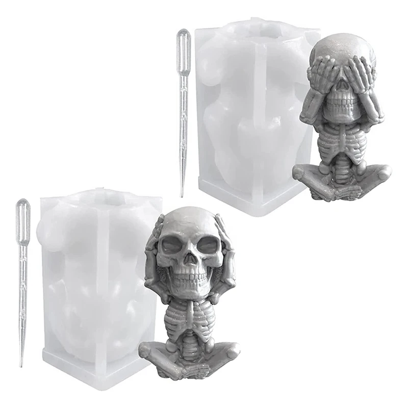 

Силиконовая 3D форма в виде черепа, форма в виде черепа для свечи «сделай сам» на Хэллоуин, «не смотрите», «Не слушайте», форма из эпоксидной с...