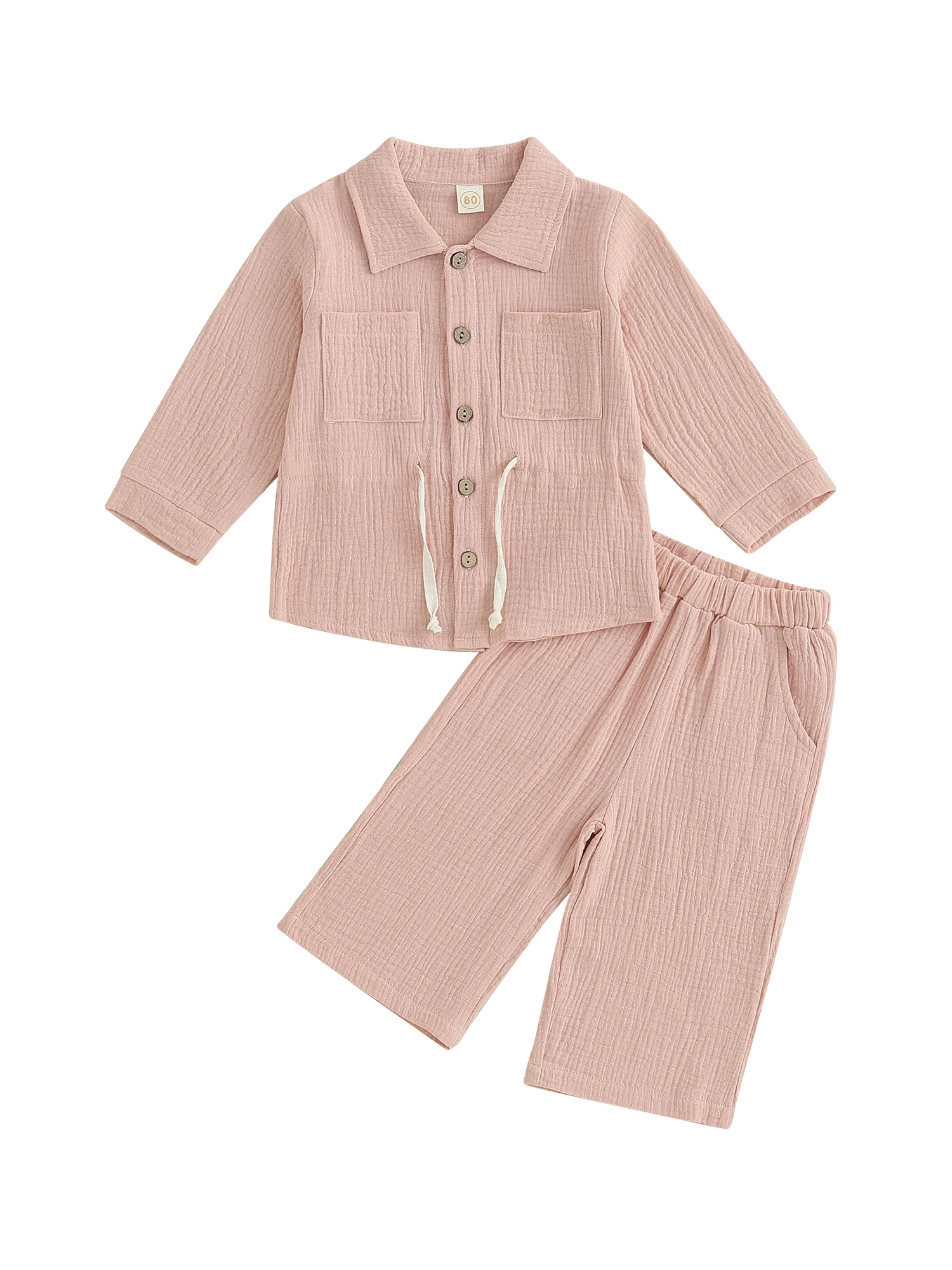 

Осенний комплект одежды для маленьких девочек, рубашка на пуговицах с длинными рукавами, завязками на талии и широкими штанинами из хлопка и льна