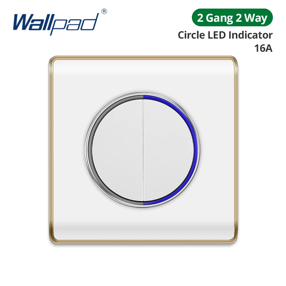 

Панель Wallpad белая из поликарбоната с розовым золотым краем, большой круглый светодиодный индикатор, настенный выключатель и розетка, круглая кнопка