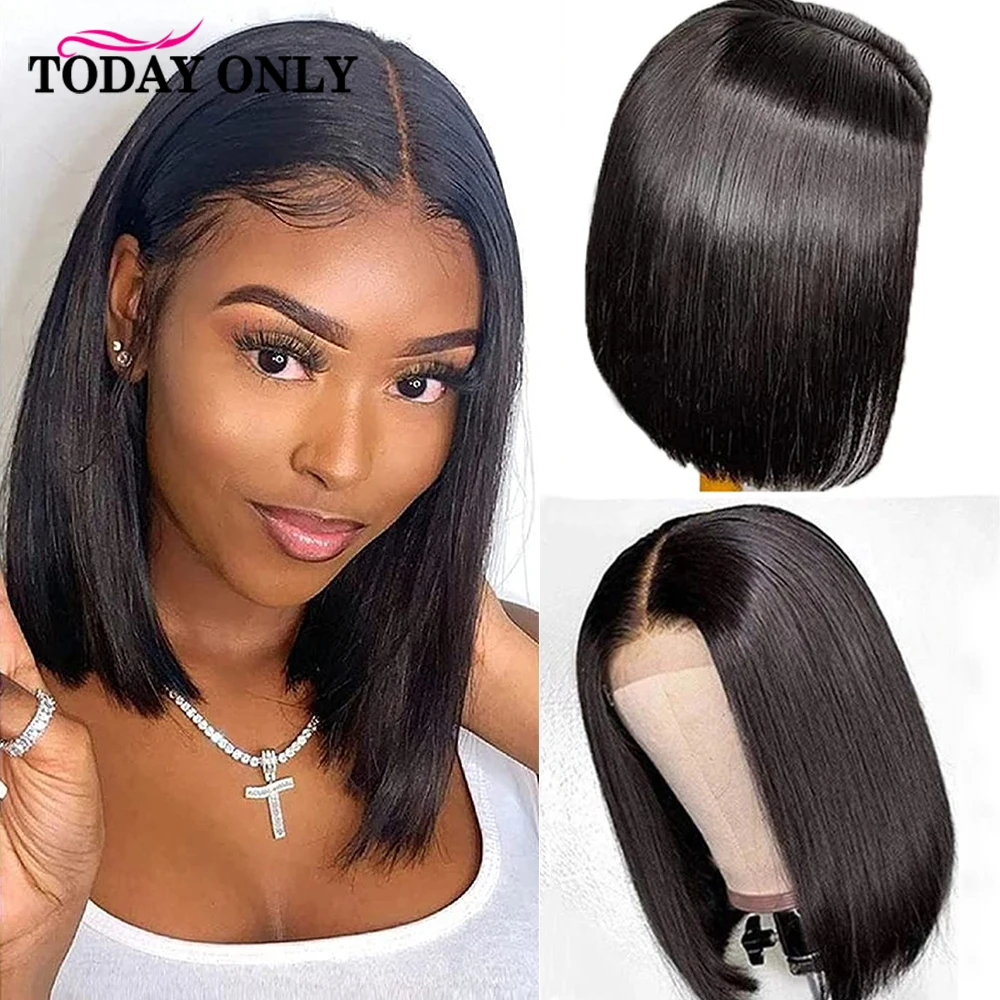 Bob Wig Lace Front Human Hair Short 13X4 HD Transparent Lace Frontal Wigs For Black Woman Straight Natural Color Virgin Bob Wigs