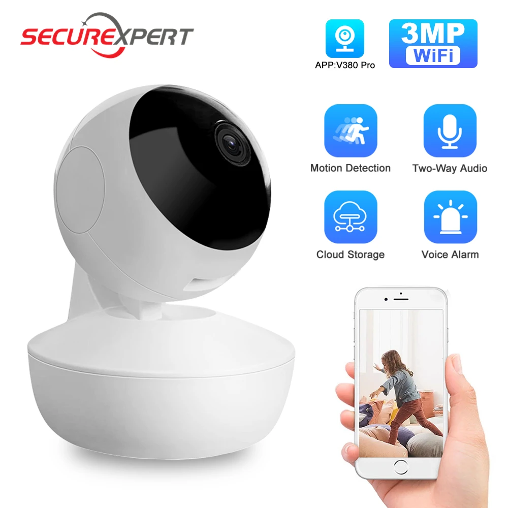 

3MP WIFI IP Camera Indoor Baby Monitor Surveillance Cameras Two Ways Audio Wireless Smart Home CCTV Security Camera V380 Pro