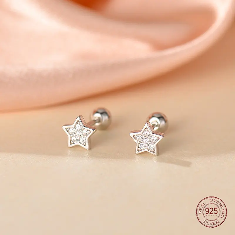 

925 Sterling Silver Pentagram Star Stud Earrings for Women Minimalist Sparkling Zircon INS Small Earring Colleague Party Jewelry