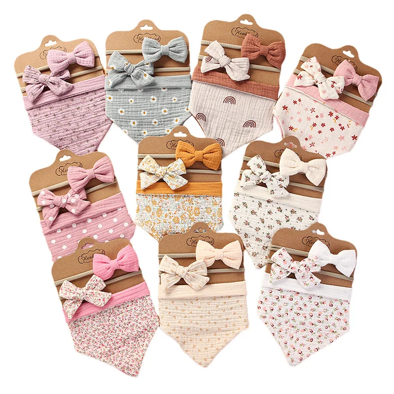 

3PCS Newborn Baby Bibs Headband Floral Print Saliva Towel Boys Girls Feeding Bib Infant Bandana Burp Cloths Smock Baby Stuff