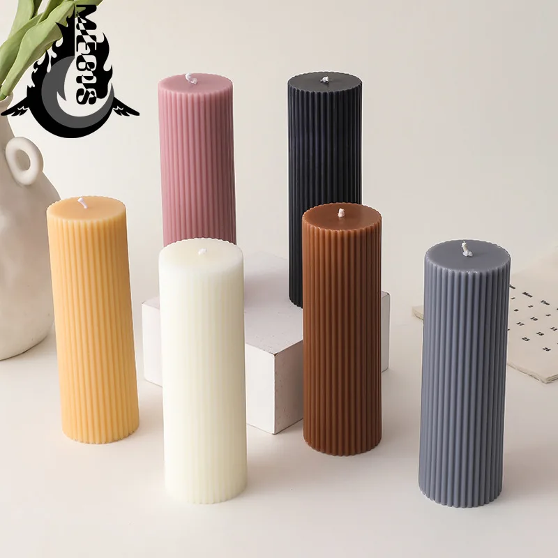 

wholesale Pillar Aromatherapy Candle Vertical Striped Roman Colored Candles Dinner Table Candle Room Decor Aromatic Candles