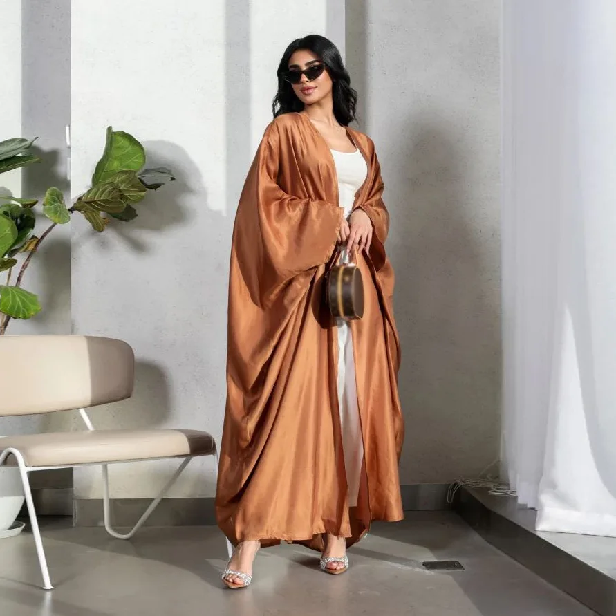 Рамадан Ид Кимоно Открытые Абая для Женщин Мусульманское Атласное Платье Дубай