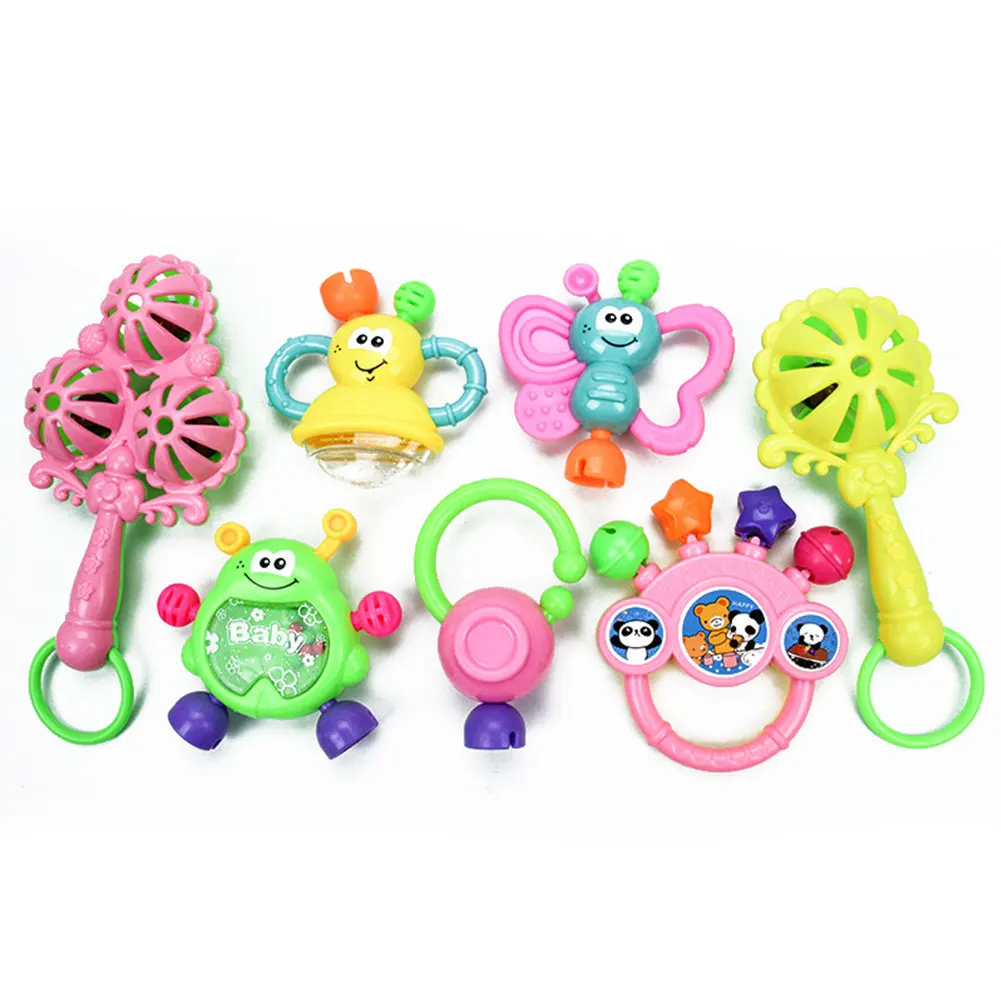 

7pcs/set Hand Shaking Cute Home Educational Durable Cartoon Interactive Plastic Early Learning Boys Girls Baby Rattle Toy