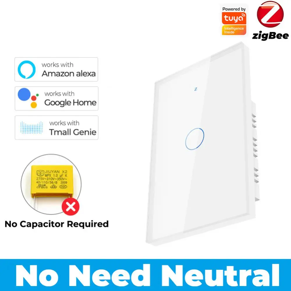 

2023 No Neutral Wire Required Tuya Zigbee Switch Voice Control No Capacitor Required Set Timing 1/2/3 Gang App Remote Control