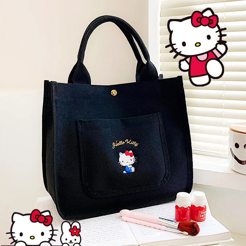 

Кавайная Холщовая Сумка Hello Kitty, мультяшная Sanrioed Kt Cat My Melody Kuromi Cinnamoroll, Женская Повседневная Сумка-тоут, Bento, сумка для обеда