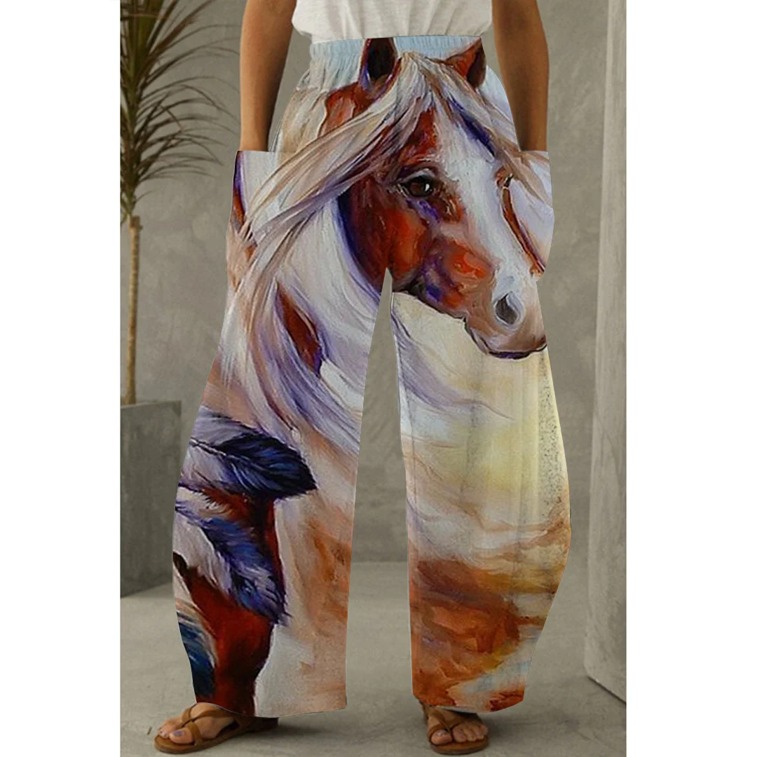 

2022 Summer Women's Wear Pants Loose Casual Fashion Classic Trend New Type Pants Oversized Color Printed Pattern Daily Street