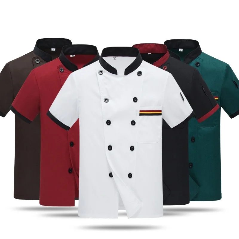 Chef Jacket Unisex Short Sleeve Men Women Cook Shirt Coat Barista Baker Uniform Restaurant Kitchen Clothes Waiter Wear