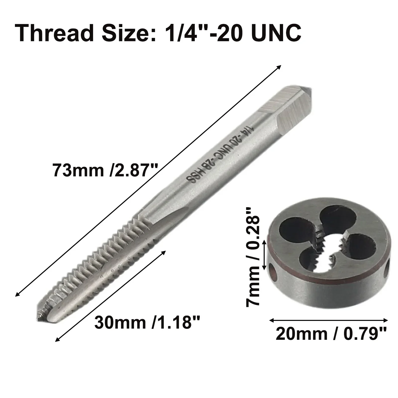 Высококачественный портативный кран Die 1/4-20UNC 1 шт. Set HSS высокоскоростная стальная